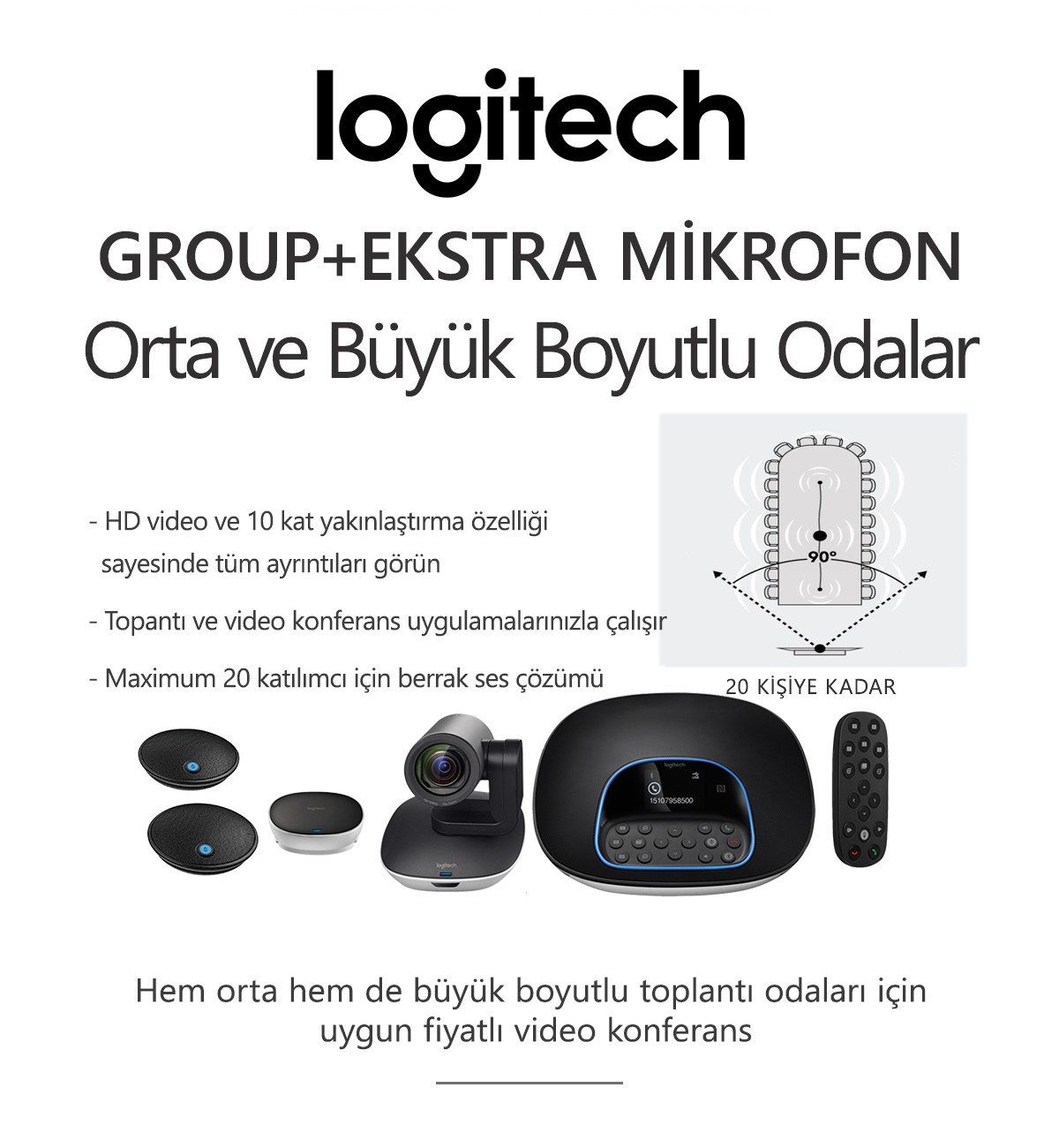 Logitech GROUP + EKSTRA MİKROFON Konferans Sistemi